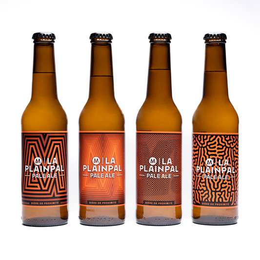 Pack de bières genevoises La Plainpal Pale Ale, inspirées du quartier vibrant de Plainpalais, avec des étiquettes modernes et dynamiques. Une bière de proximité à savourer entre amis !