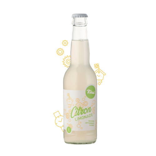 Limonade Kìna saveur citron, au design enjoué et pétillant. Une boisson artisanale suisse qui allie authenticité et fraîcheur acidulée !